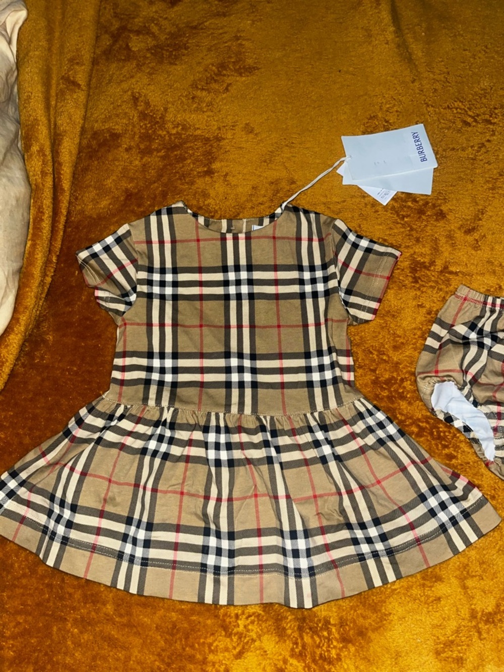 Burberry Tan Black Red Classic Check Girls Dress